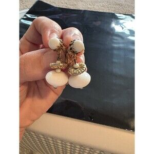 Vtg Accessocraft Earrings Screw Back White Stone Dangle
